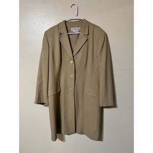 Vintage Carlisle Wool Blend Longline Blazer Jacket Coat Tan Beige Plus Size 18